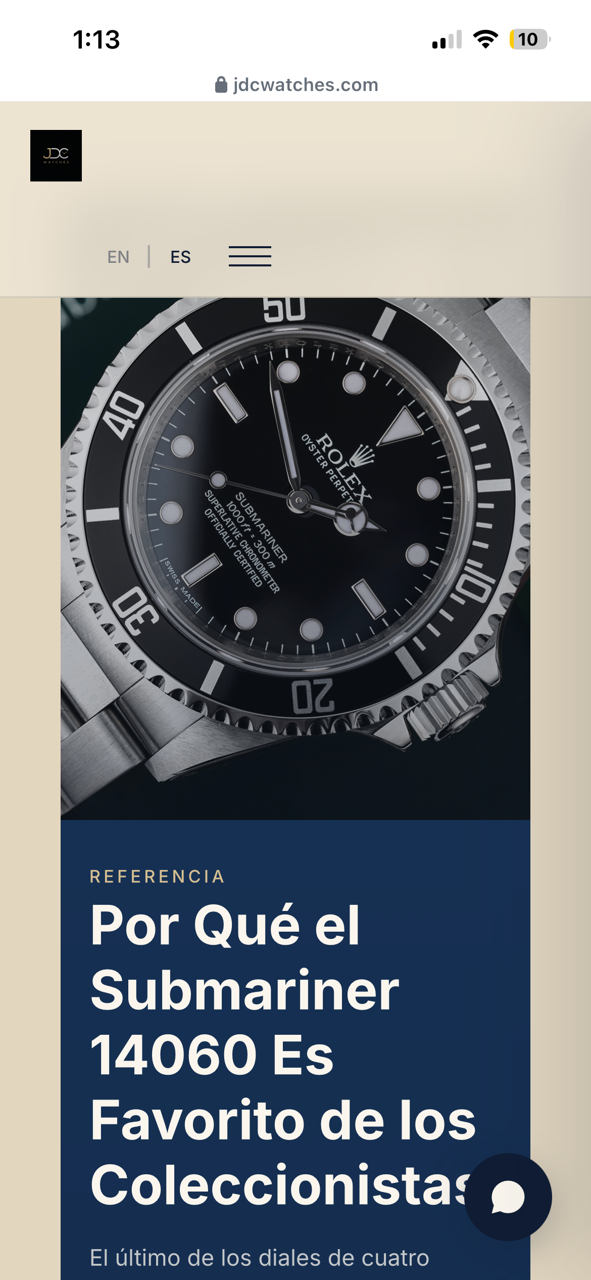 Versión móvil del sitio JDC Watches